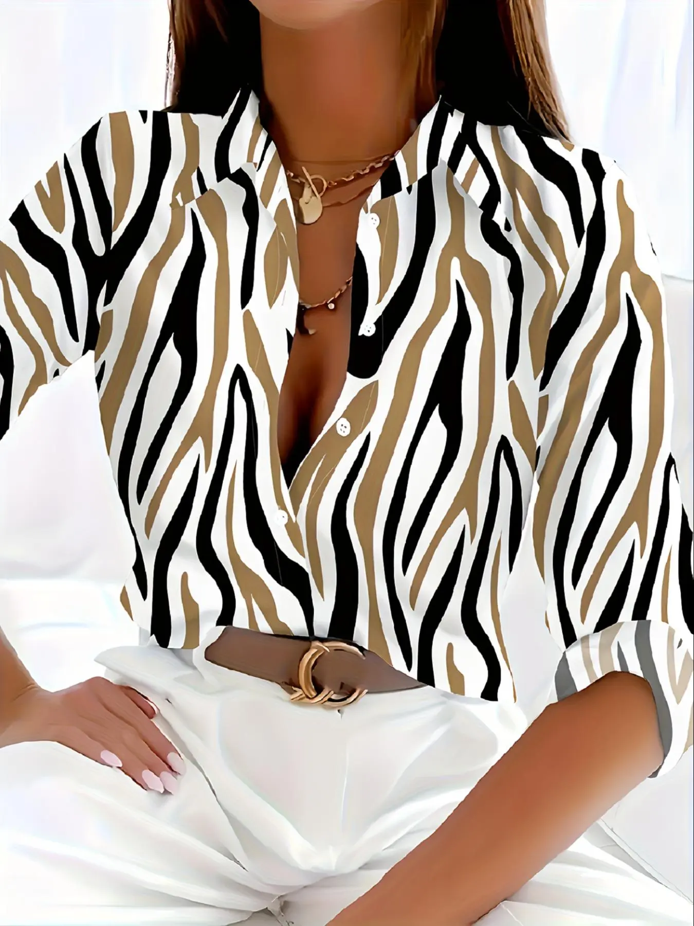 Women's Collar Shirt Blouse, Fashion Casual Collared Long Sleeve Top for Daily Wear, Ladies Clothes for All Seasons, Casual Classy Top, Womenswear