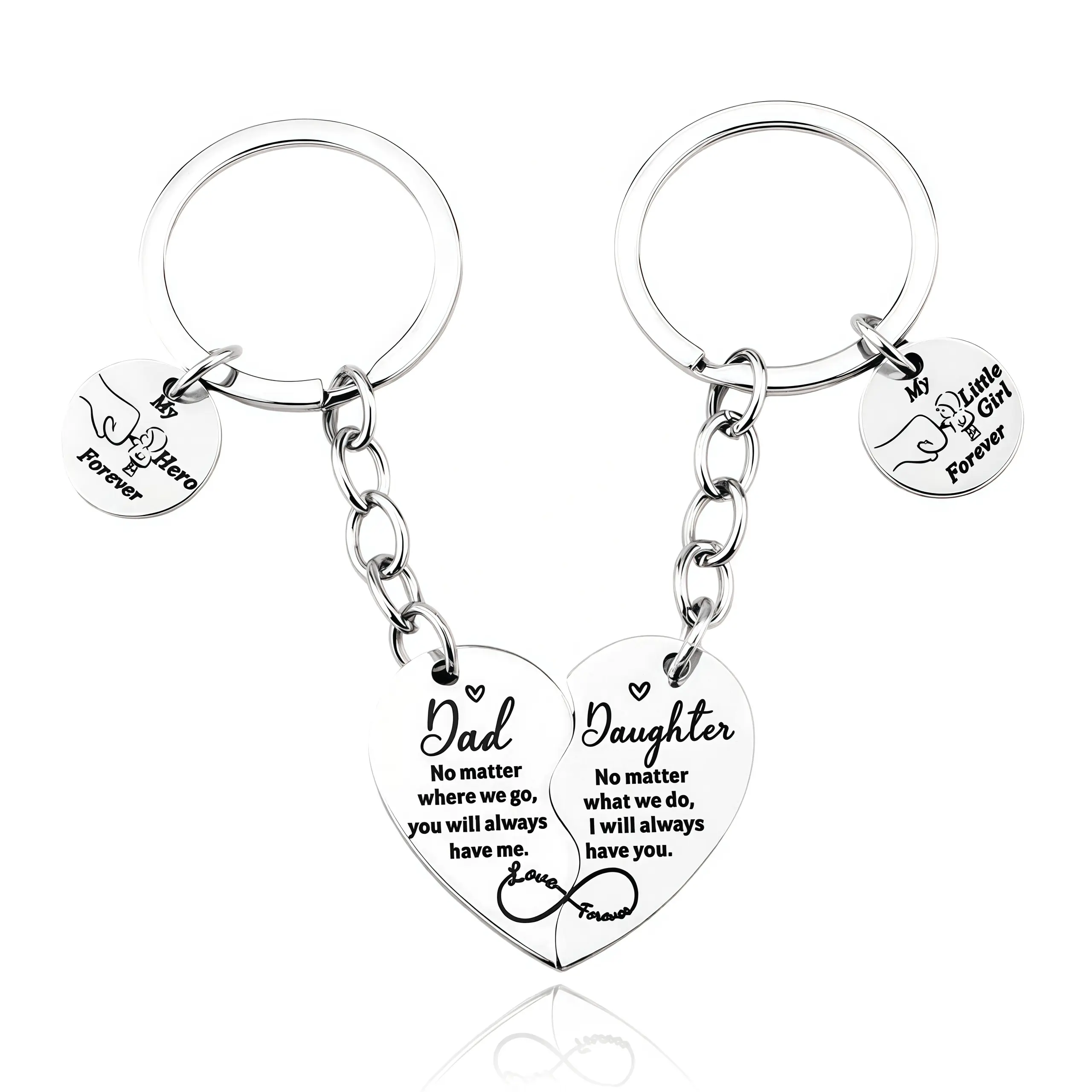Engraved Matching Keychains for Dad and Daughter, Split Heart Stainless Steel Tarnish-Resistant Commemorative Jewelry, Sentimental Father's Day Gift, Father's Day Gifts