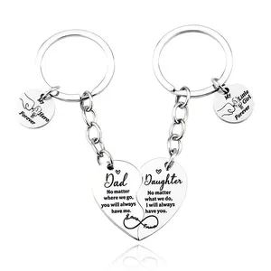Matching Keychain Set for Dad and Daughter, Engraved Split Heart Stainless Steel Commemorative Jewelry, Durable Double Ring Gift for Father's Day