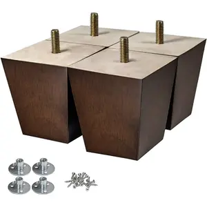 3 Inch Square Brown Wood Furniture Legs, Pack of 4 Mid-Century Modern Replacement Legs for Sofa Couch Armchair Recliner Coffee Table Dresser