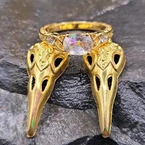 Quartz Crystal and Zirconia Fine Gemstone Gold Plated Celtic Knot Medieval Ring Size 7