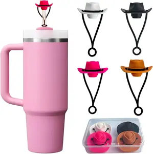 4PCS Silicone Straw Cap Set Cowboy Hat Straw Covers for Tumbler Cups 30/40 Oz, Cute Straw Toppers for Woman Man Drinkware Accessories cup decoration