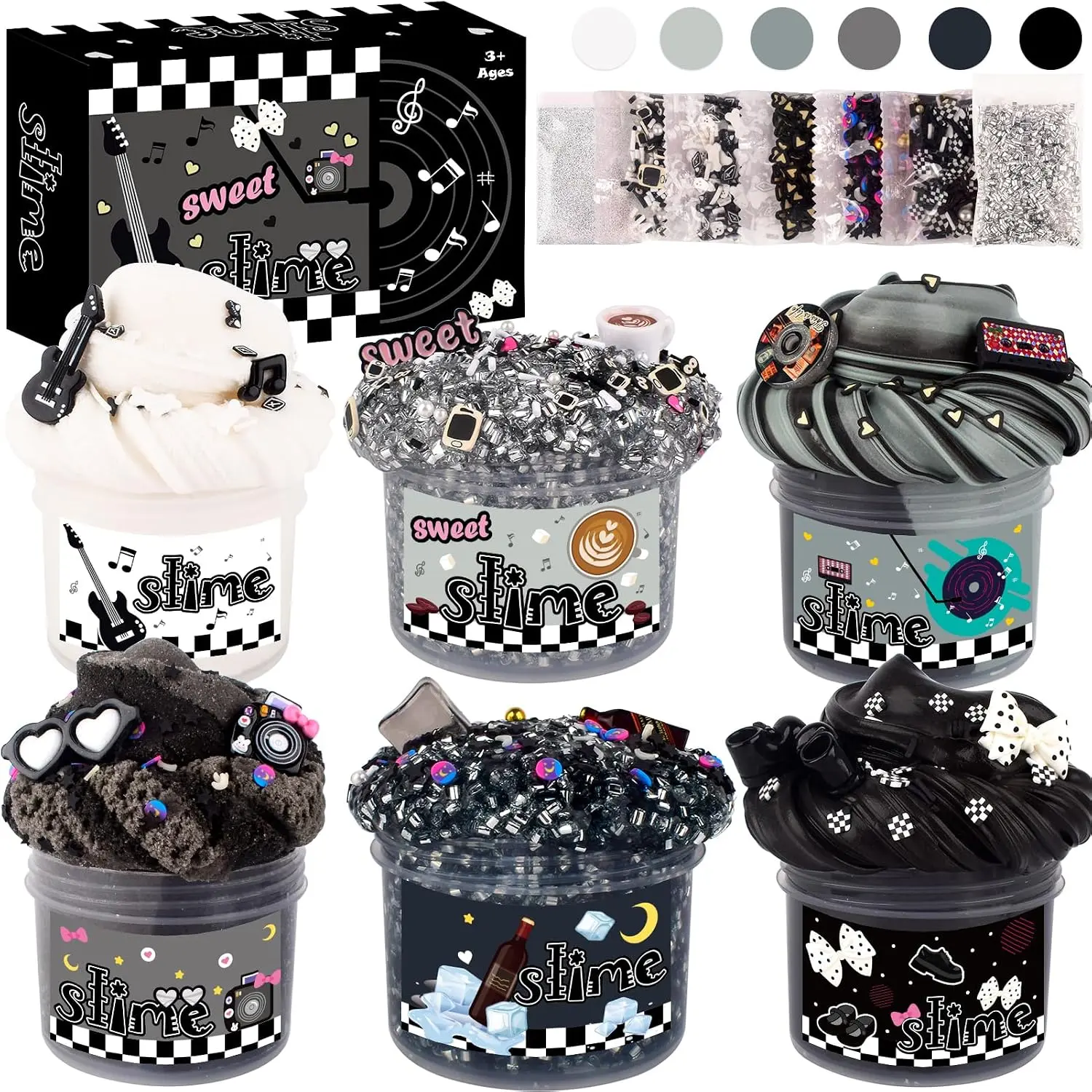 Halloween Fall Gift  6 Pack Slime Kit, Black Punk Slimes, Cloud Butter & Clear Slime, Party Favors, Toys for Girls Boys Ages 8-12, Goodie Bag Stuffers, Kids Slime Kits for Easter Christmas Halloween Birthday Valentine