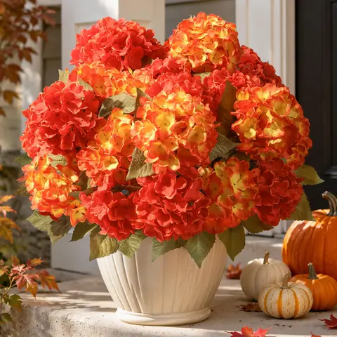 Ivydale 4-Piece Outdoor UV-Resistant Silk-Like Plastic Hydrangea Bloom Stem Set, Realistic Look Decorative Flowers for Living Room, Wedding Bouquets, Home Decor Items, Outdoor Decor