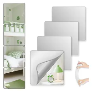 4PCS Shatterproof Mirror Tiles Peel and Stick Wall Decor 8x8 Adhesive Mirrors