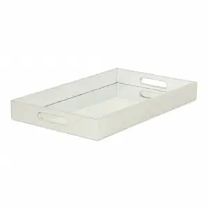 HomeRoots 483293 16 in. Rectangular Wood Handmade Tray with Handles, Silver