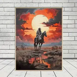 Cowboy Pattern DIY Diamond Arts Colorful Painting Kit Without Frame, DIY 5D Diamond Arts Colorful Painting Kit, Wall Art Decor, Diamond Painting Kits