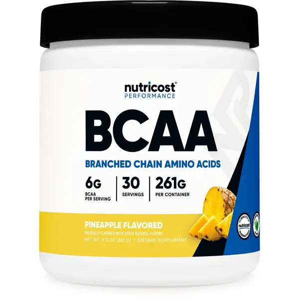Nutricost Instantized 2:1:1 BCAA Amino Protein Powder - Edible, Natural, Organic, Vegetarian, Gluten-Free, GMO-Free, Pineapple Flavor, 6g Per Serving, 30 Servings, Third-Party Tested, Gym Supplement, Muscle Support, FDA Registered Facility