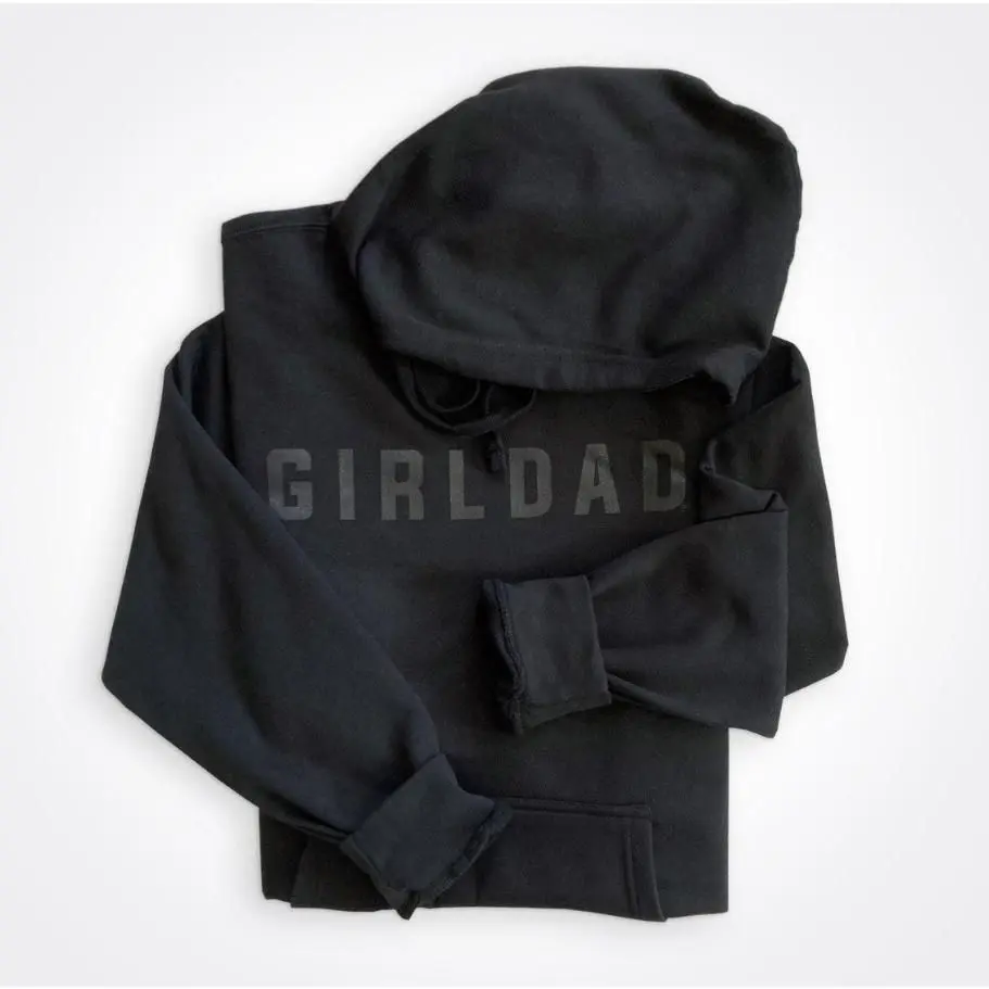 Girldad Hoodie Black on Black Full Logo for Dad of Girls - Tops, Menswear Tshirt, Hoodie and Sweatshirt Fathersdaygift Casual