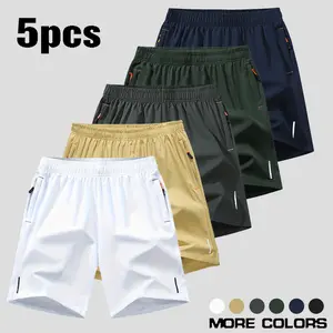 Men's Athletic Shorts Pack Of 5 in Assorted Colors with Zip Pockets and Drawstring Waist for Comfort and Style summer football badminton basketball