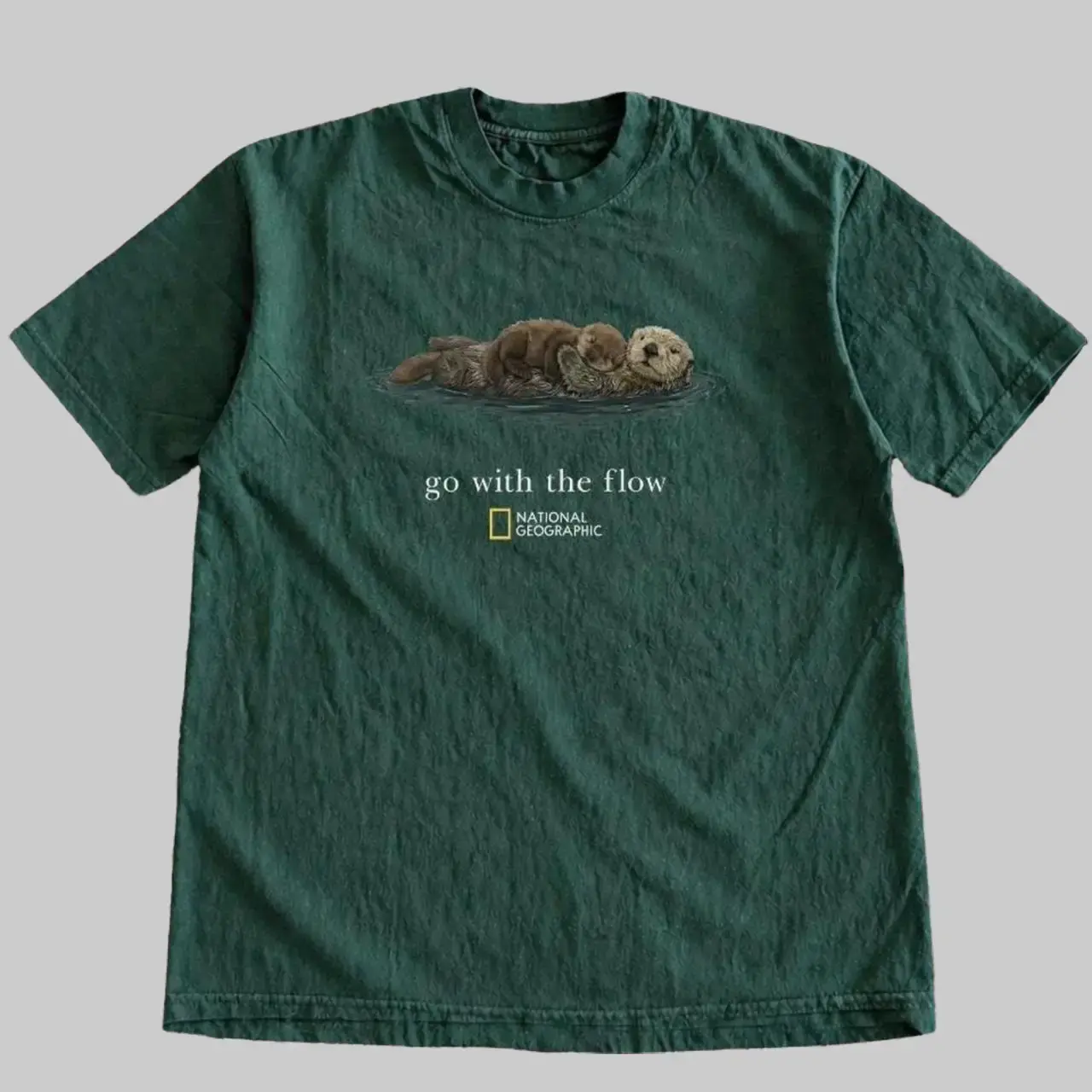 Gildan Unisex Go With The Flow Graphic Tee, Forest Green Sea Otter National Geographic Shirt, Cute Animal Meme T-Shirt