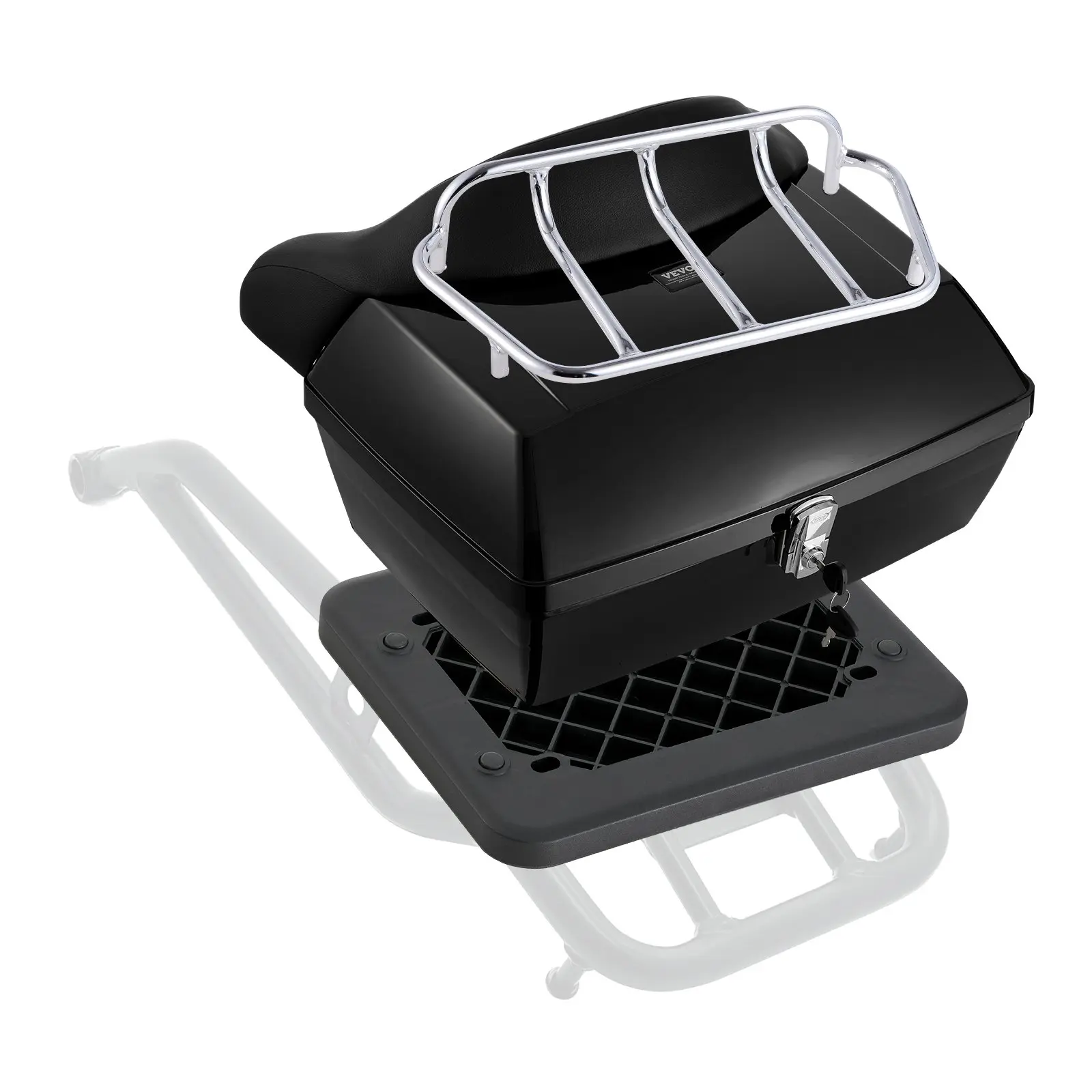 【Summerfinds】 VEVOR Motorcycle Top Case, Universal Durable PP Material Motorbike Tail Box with Reflective Panel, 48L Waterproof Detachable Motorcycle Top Box with Multi-Hole Base, Fit for 99 of Motorcycle Framesdealsforyoudays