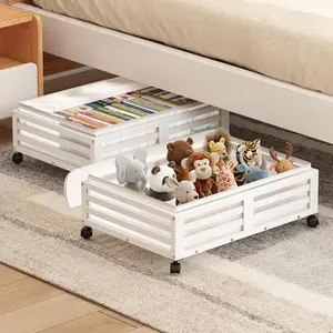 Under Bed Storage Containers With Wheels - 2 count   Rolling Underbed Shoe Storage Bins With Dust Bags for Clothes Blankets, Duvet Covers Snacks Toys (White)