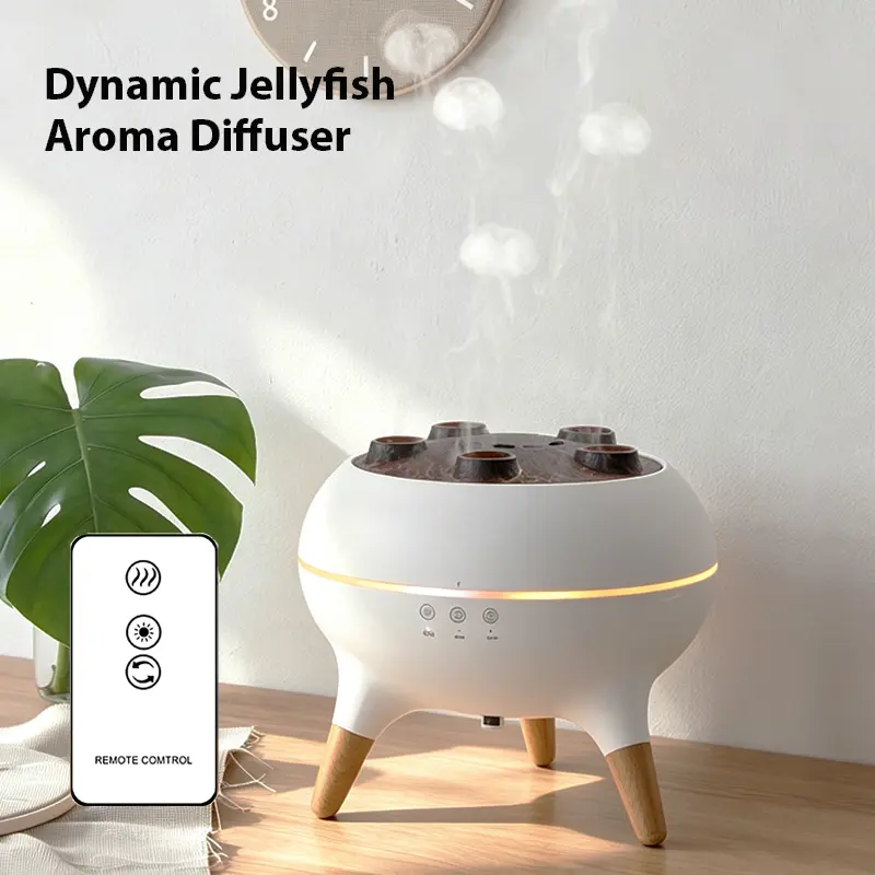 Dynamic Jellyfish Humidifier with Mist and Light - Colorful Night Aroma Diffuser, Cool Mist, Desk-Wetting Free, Ultra-Quiet, Auto Shut-Off, Easy to Fill & Clean, Ideal for Bedroom/Office, Aromatherapy Gift (White), Mist + Light