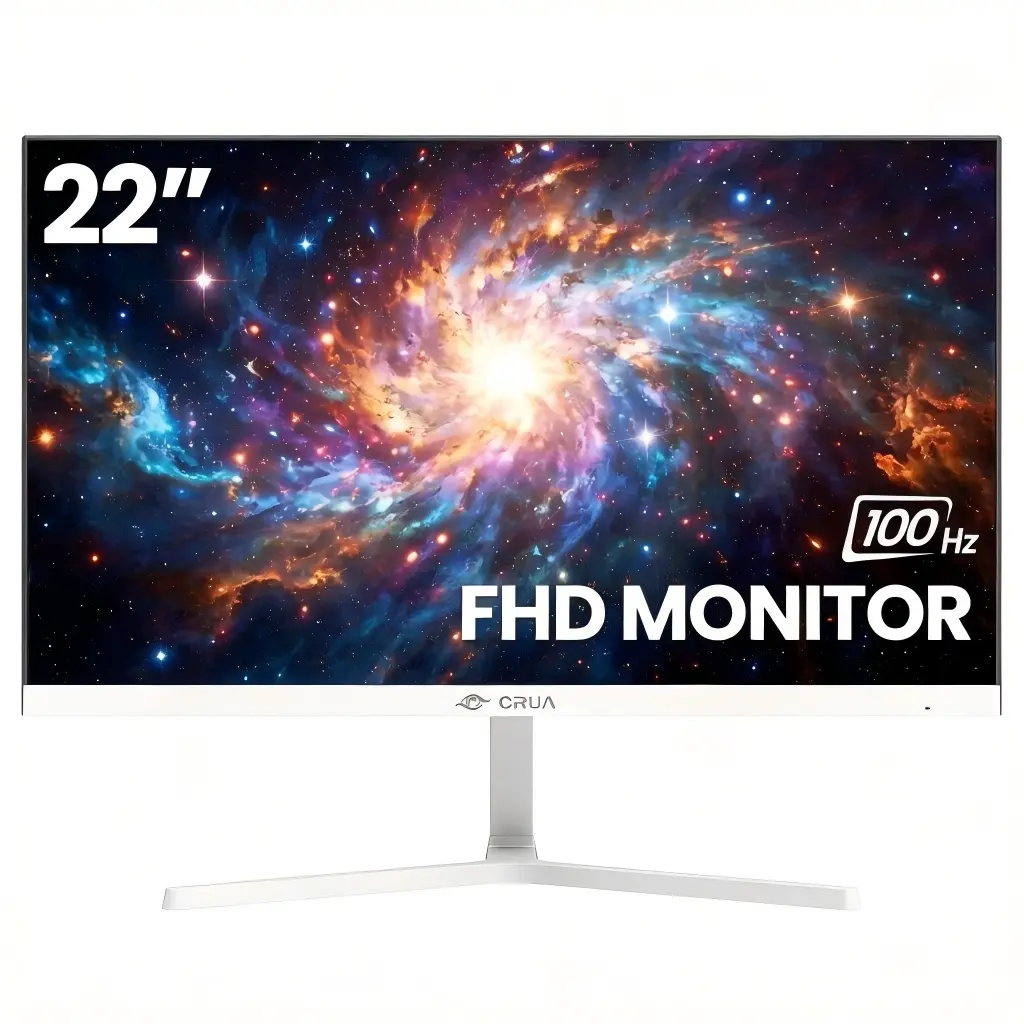 CRUA 22 Inch Computer Monitor, FHD 1080P 100Hz Desktop Display, 120% sRGB, Low Blue Light Eye Care, VGA & HDMI Ports, VESA Wall Mountable for Home Office Daily Use