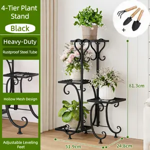 4-Tier Tall Corner Plant Stand, Metal Indoor Outdoor Flower Pot Shelf for Living Room & Balcony Decor, Holds 4 Pots