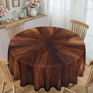 1pc Elegant Radial Dark Brown Wood Grain Printed Round Tablecloth — 120g/m² Twill Polyester Material. A Protective Table Cover and Decorative Accent for Parties and Gatherings; Suitable for a Variety of Settings Including Hotels, Restaurants, Banquets, an