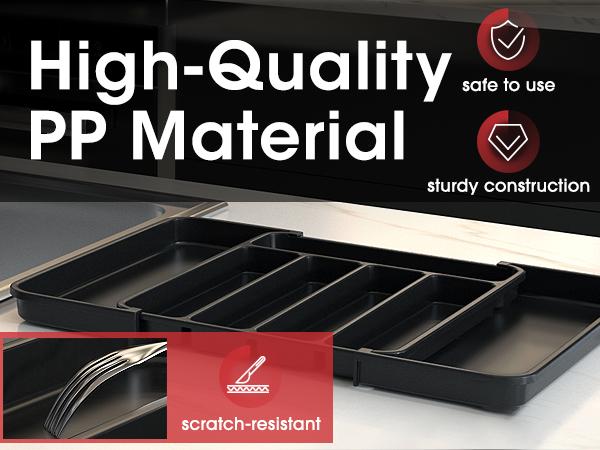 Expandable Silverware Organizer – Adjustable Kitchen Drawer Tray for Forks, Knives, Spoons, Multipurpose Storage, Black