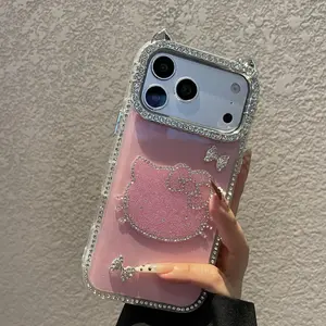 Fashion Rhinestone Cat Bow Phone Case Suitable For iPhone 17 Air 16 15 14 13 12 Pro Max Plus Trendy Protective Cover