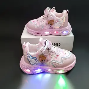 New Girls' Light-Up Sneakers Cartoon Casual Shoes All-Season Universal Playful Design Comfortable Versatile Little Girls' Fashion Light-Up Shoes Eye-catching Practical Style