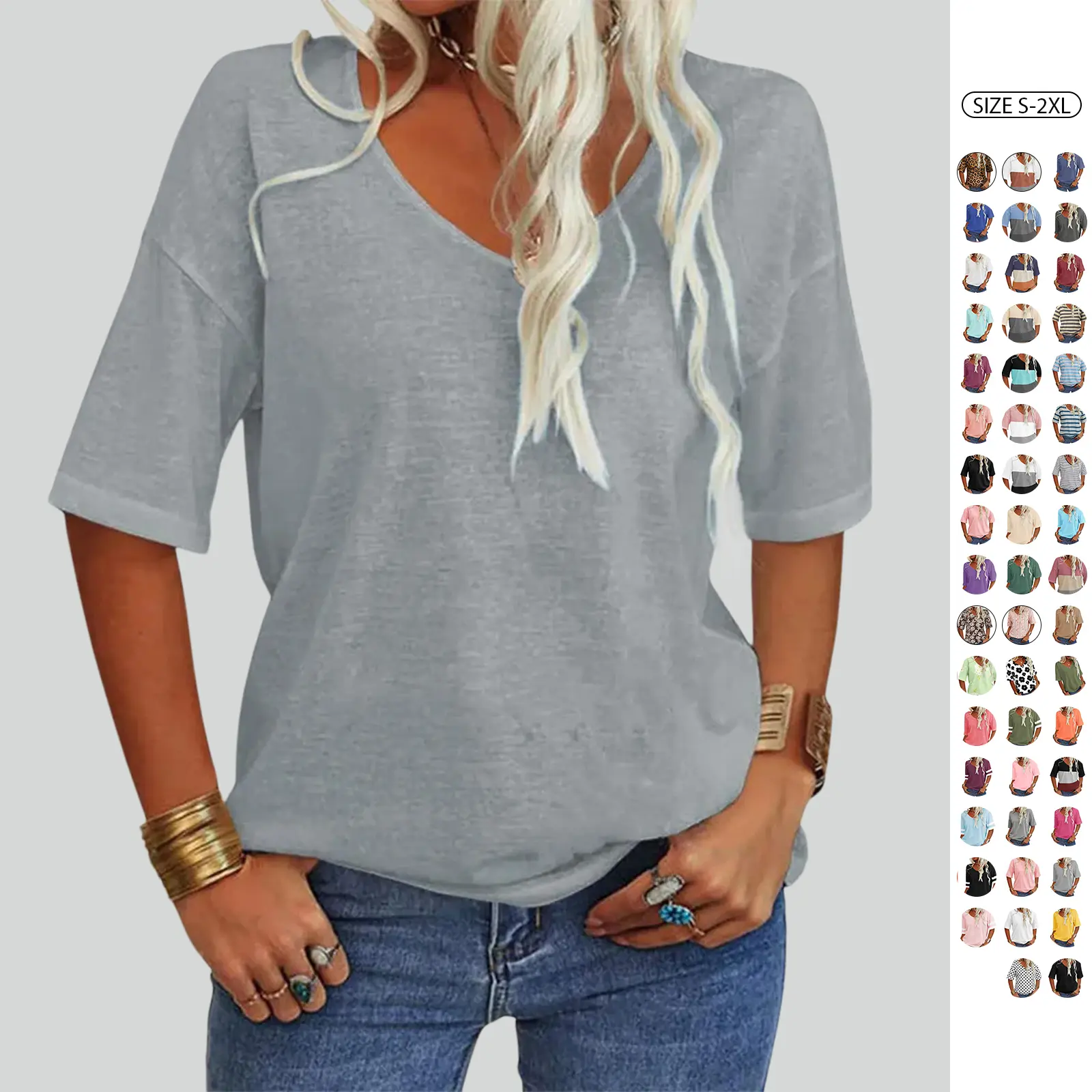 Imily Bela Women's Soft V Neck Tshirt Half Sleeve Lightweight Top  Casual Comfortable Simple Womenswear shirts