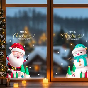 2-Pack 45cmx60cm Christmas Glass Window Stickers, Classic Santa, Snowman, Candy Cane, Mini Tree, Gift Box, PVC Static No Glue, Shop window holiday decoration sticker