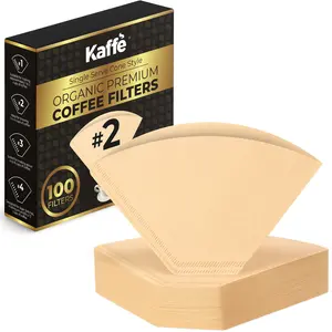 Kaffe Organic Coffee Filters 100 Pack Cone Style #2 Size Natural Brown Biodegradable for 4-6 Cup Coffee Makers Eco-Friendly Premium Quality