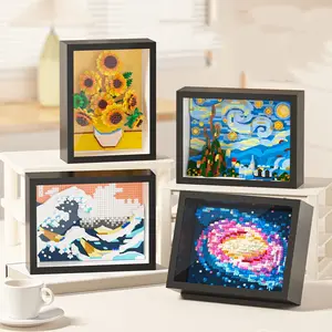 890+pcs Photo Frame Series Building Block Set, DIY Building Model, Kanagawa Surfing Wave, Van Gogh's Starry Night, Van Gogh's Sunflower, Milky Way, Art Decor Ornament for Desk, Showcase & Office