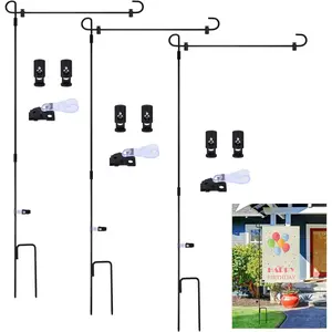 FEPITO 3 Pack Metal Garden Flag Poles with Removable Holders & Anti-Wind Clips for Outdoor Decorative Flags 34 Inch Length Rust-Proof Durable Design