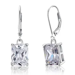 4 Carat Emerald Cut Simulated Diamond 925 Sterling Silver Dangle Earrings