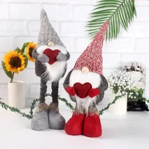 Rudolph Barble Decoration with Heart, Stretchable Knitted Faceless Barble, Standing Nordic Christmas Ornament, Holiday Decor