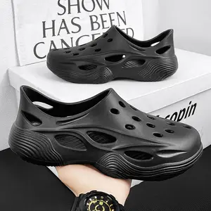 Men's open-toe perforated outdoor slippers, soft-soled sandals, casual beach outdoor slippers