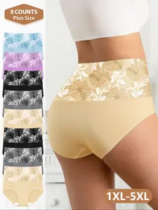 8-Pack Plus Size Women's Comfort Fit High Waist Breathable Briefs, Triangular Underwear for All Seasons, Soft and Supportive