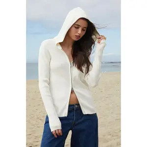 John Galt Women's White Double Zip Sweater