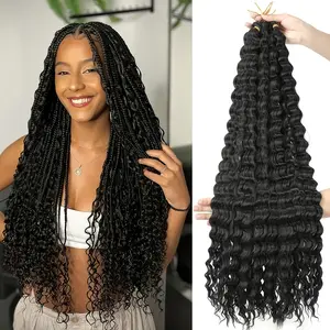 Ocean Wave Deep Wave Braiding Hair 24 Inch 2 Packs, 1B# Natural Black Synthetic Curly Crochet Hair, Tangle-Free for Black Women, Protective Hairstyles Deep Wave Wig hair Extension