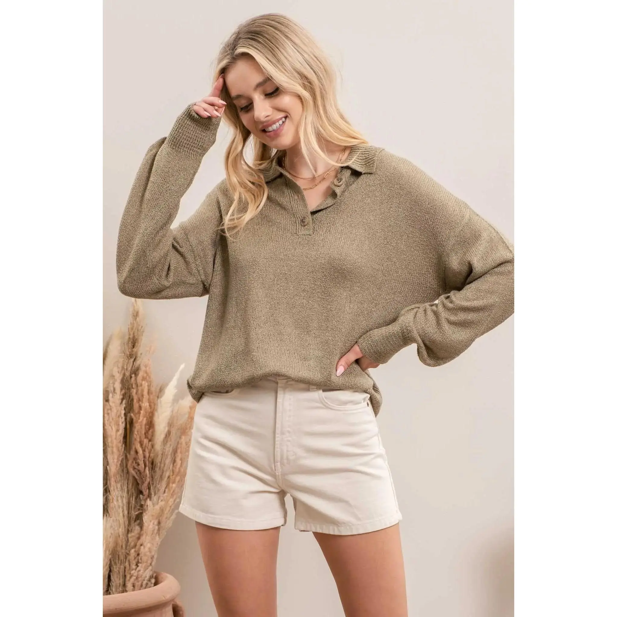 Collar Me in Sage -Light Knit Sweater