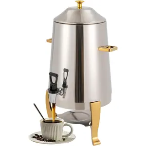 13L Hot Beverage Dispenser, Stainless Steel Coffee Urn Hot Drinks Dispenser with Fuel Tray for Party Even Buffet Catering (Gold - Fuel Heating) Pots Tea