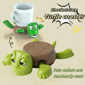 2PCS Fun Turtle Coaster Set - Anti-Slip & Heat-Resistant Desktop Decor, Colorful Green Plastic Party Accent & Funny Gift for Home, Office or Festivals