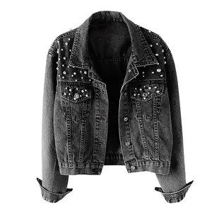 Women’s Loose Embroidered Pearl Jewelry Denim Jacket GARMENTARY