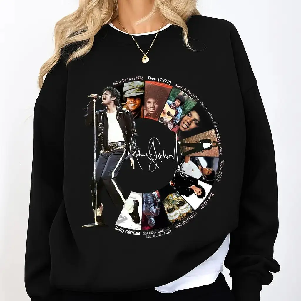 Michael Jackson Album Timeline Sweatshirt - Michael Jackson Merch, Retro Music Graphic Tee - Gift For Fans With Iconic Records Design Unique Circular Art Style