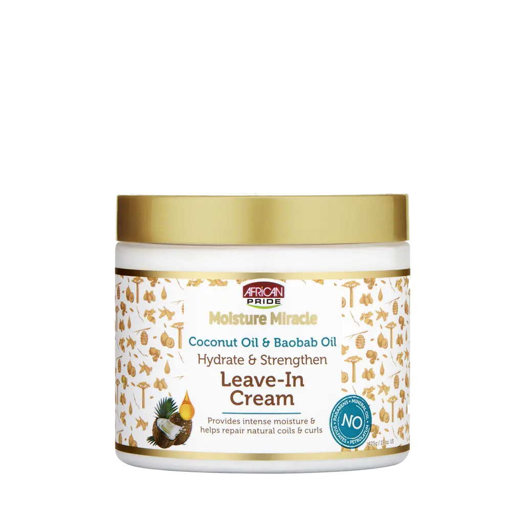 African Pride Moisture Miracle Coconut Oil & Baobab Oil Leave-In Hair Cream - Provides Intense Moisture, Hydrates & Strengthens, 15 oz