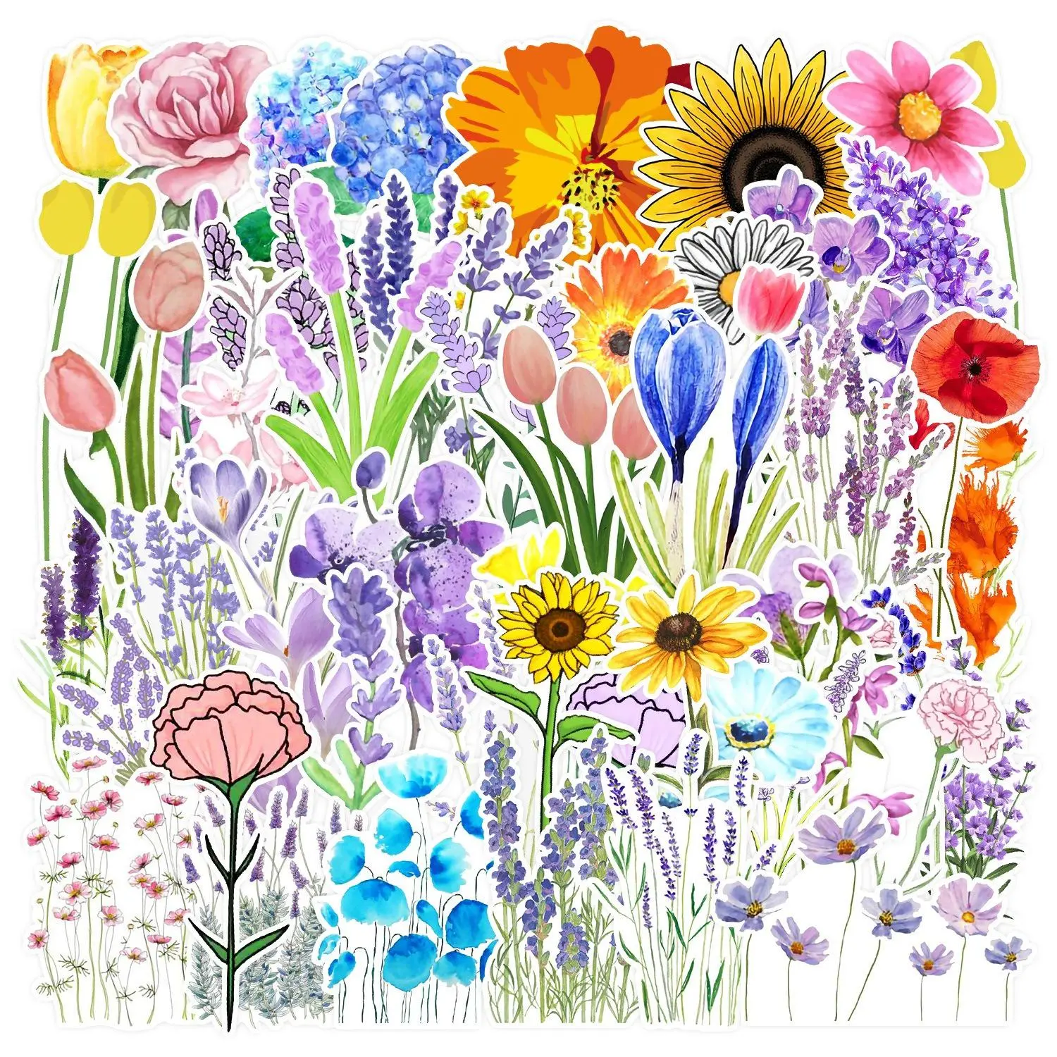 Spring Flower Sticker, 50pcs Floral Pattern DIY Stickers, Decorative Stickers for Mobile Cases Laptop, DIY Spring Decor, Sticker Packs, Crafts, Scrapbooking, Wall Decor, Home Decor
