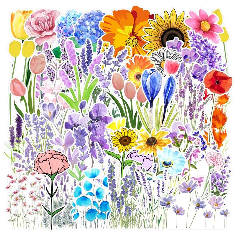 Notebook Spring Sticker Spring Flower Sticker, 50pcs Floral Pattern DIY Stickers, Decorative ...