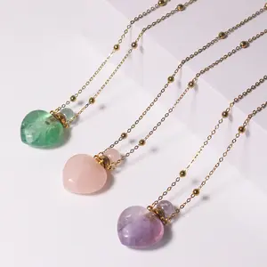 Meaningful Mother's Day Gift, Heart-shaped Natural Stone Wish Bottle Necklace for Mom, Essential Oil Diffuser Pendant, Spiritual Meaningful Jewelry for Her