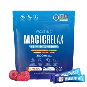 Yesnap MAGICRELAX 8-in-1 Magnesium Supports , KSM-66 Ashwagandha, Saffron, Vitamin D3, GABA & L-Theanine Supports Cortisol Balance Mood Sleep 30 Servings, No Sugar, Non GMO, Raspberry Lemonade Flavor