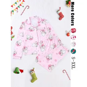 【Christmas】Women'sChristmasPajamaSet,SnowflakeDeerPrint,LongSleeveButton-UpTop&ElasticPants,CasualHomeWear,S-XXlSizes