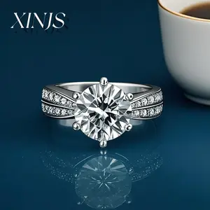 Star Queen 2-carat Double Row Open Ring Wedding Engagement Anniversary Birthday  Exquisite Packaging girl gift adjustable jewelry fashion ring