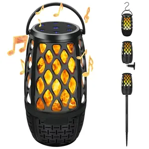 1Pc 4 in 1 Wireless 5.3 Outdoor Speaker IPX5 Waterproof Patio Speaker LED Flame Speaker with 3 Flame Light Modes Hook Stake Wall Mount Holder Sync up to 1,00 Speakers