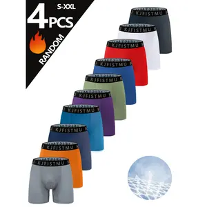 Set Of 4 KJFISTMU Men's Solid Color Simple Sport Basic Boxer Briefs, Quick Dry, Breathable Polyester & Super Stretch, High Stretch Knit Fabric, Elastic Waistband, Everyday Comfortable Underwear for Running & Fitness funny  underwear