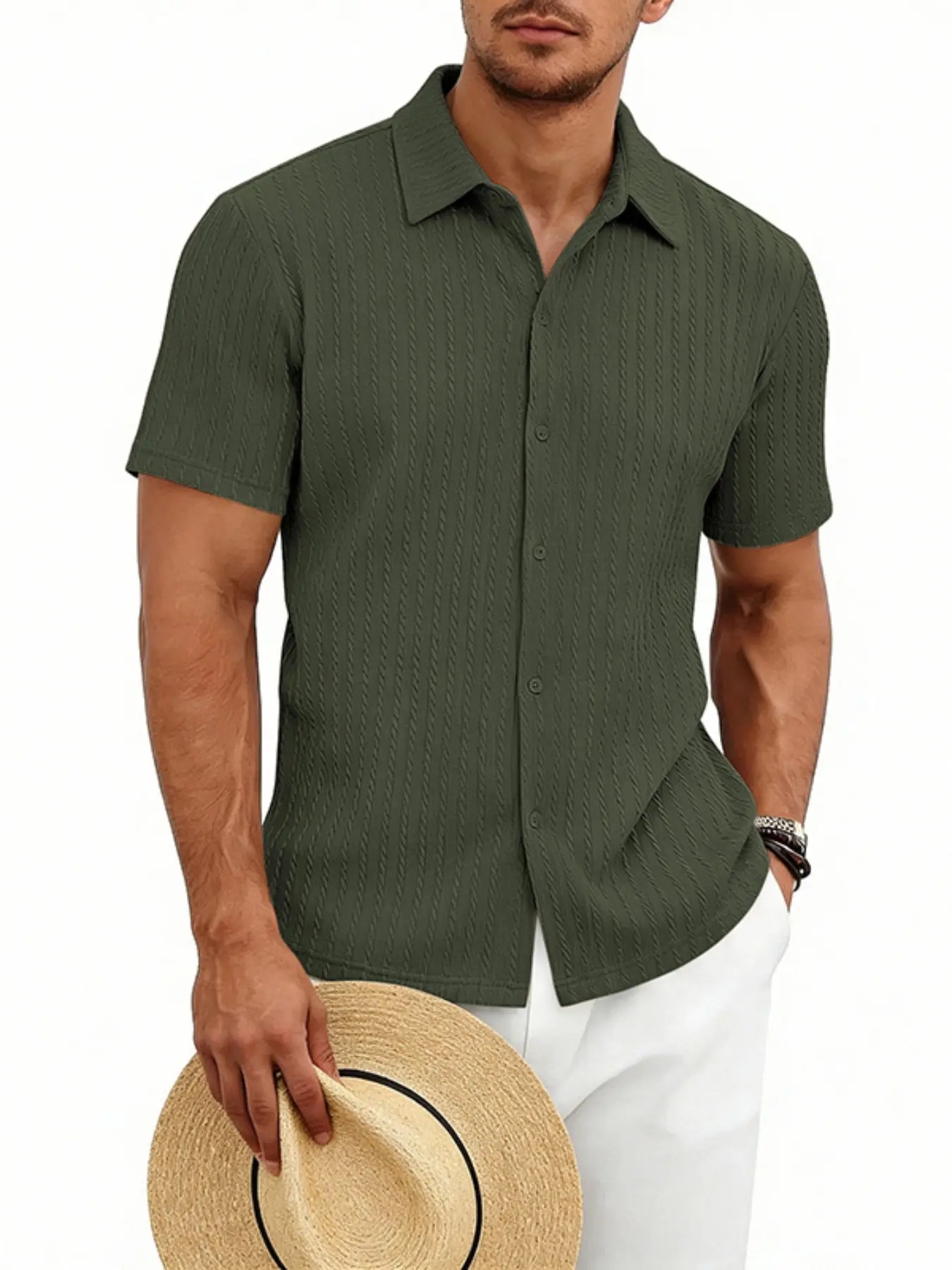 2026 Summer New American Texture Short Sleeve Shirt for Men, Casual Breathable Shirts, Lightweight Breathable Collar Open Front, Casual Commute Vacation Style Top Fabric Menswear, Casual Summer Clothes